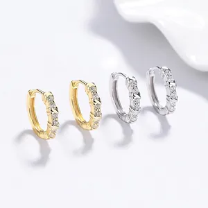 Elegant 925 silver geometric hoop earrings with zircon stones in gold and silver finish