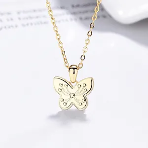 S925 Sterling Silver Butterfly Pendant Necklace For Women Minimalist Fashion Ins Style White Gold Gold Plated Rhinestone Jewelry Gift