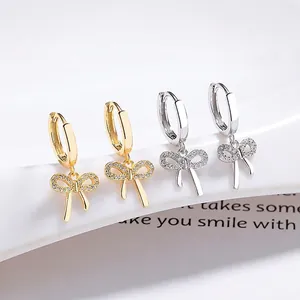 925 Sterling Silver Bowknot Hoop Earrings For Women Rhinestone Bow Dangle Earrings Fashion Commuter Commuting Jewelry Gift