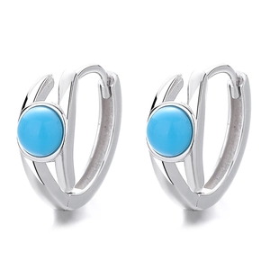 Boucles d'oreilles créoles en argent 925 avec pierres turquoise bleu clair géométriques