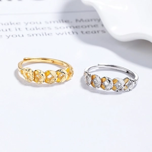 Adjustable 925 sterling silver rings with Chinese coin motif in gold and silver finish