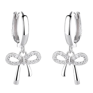 925 sterling silver bow earrings with sparkling zircon stones in a sleek hoop design