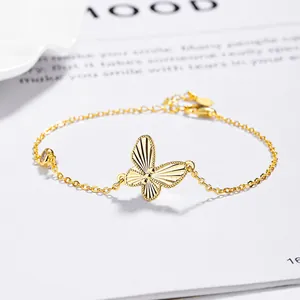 925 Silber Goldene Schmetterling Armband mit radialer Textur und Diamant Akzent