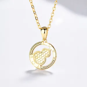 Collier en argent 925 doré avec pendentif calebasse, gravure LOVE et texture glace pilée