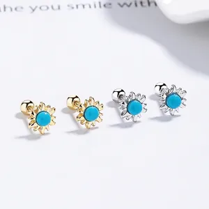Orecchini a girasole in argento 925 con turchese nelle finiture oro e argento