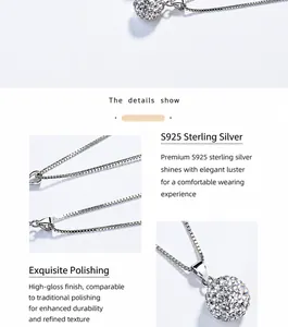 Vue détaillée du pendentif boule en argent 925 serti de zircons cubiques étincelants