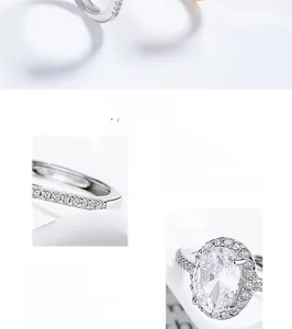 Detailed macro view of an oval-cut zircon stone and micro-pave setting on 925 silver ring