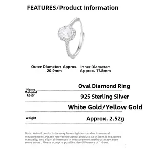 Detailed specs for 925 sterling silver oval zircon ring showing dimensions and weight