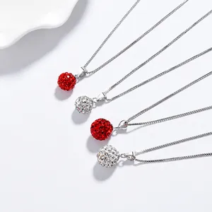 Collier Pendentif Boule Shambhala en Argent Sterling 925 pour Femme Entièrement Sertie de Strass Disco Ball Chaîne Box Bijoux