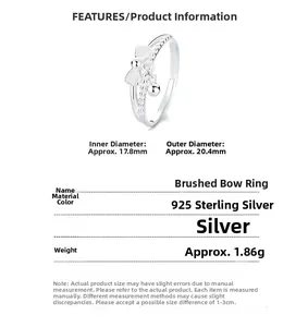 Detailed product measurements of 925 silver bow ring with size and weight specs