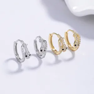 Boucles d'Oreilles Créoles Serpent en Argent Sterling 925 pour Femmes Minimaliste Zirconia Forme Animale Plaqué Or Blanc Bijoux Mode Cadeau