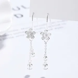 Elegant 925 Sterling Silver Camellia Tassel Ear Hook Earrings For Women Sweet Lily of the Valley Dangle Earrings Jewelry