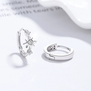Elegant S925 sterling silver eight-pointed star hoop earrings with sparkling zircon stones
