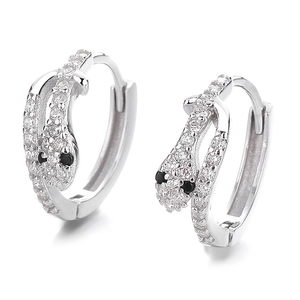 Boucles d'oreilles créoles serpent en argent S925 avec zircons et yeux en pierre noire