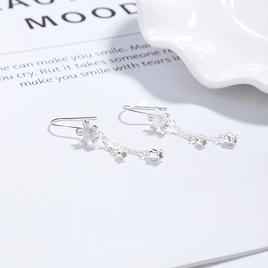 Elegant 925 silver camellia flower drop earrings with stylish tassels and ear hooks