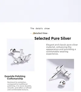 Detail of S925 sterling silver crown stud earring with white zircon and screw back