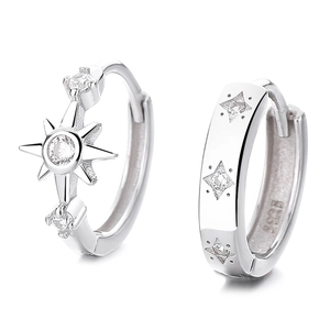 Elegant 925 sterling silver octagram hoop earrings with sparkling zircon gemstones