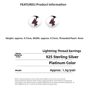 Macro detail of 925 sterling silver lightning bolt threaded stud earrings with red accents