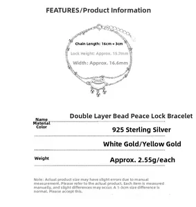 Detailed size specifications for 925 sterling silver peace lock beaded bracelet