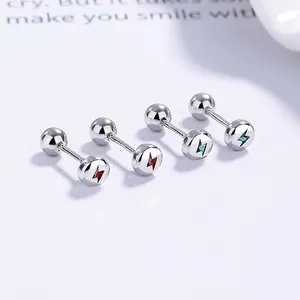 925 Sterling Silver Lightning Bolt Stud Earrings Minimalist Round Screw Back Ear Bone Nail Jewelry For Women Girls