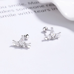 925 silver crown stud earrings with sparkling cubic zirconia and secure screw back balls