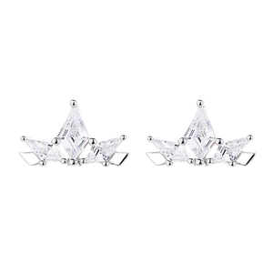Elegant 925 sterling silver crown stud earrings with clear sparkling zircon stones