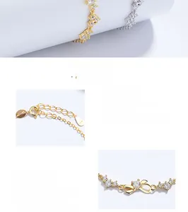 Makroaufnahme von 925 Sterling Silber Schleife Armband mit Zirkonia und Karabinerverschluss