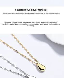 Detailed view of minimalist S925 sterling silver teardrop pendants in gold and silver