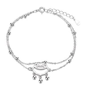 925 silver double-layer beaded bracelet featuring a traditional lock pendant and S925 tag