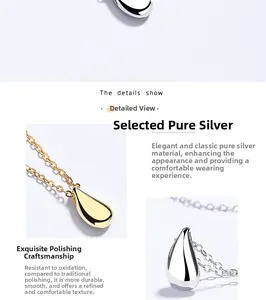Close-up of teardrop pendant in 925 sterling silver with high-polish mirror finish