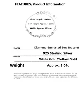 Makrodetail eines 925er Silberarmbands mit Zirkonia-Schleife, Länge 16 plus 3 cm, Gewicht 3,04 g