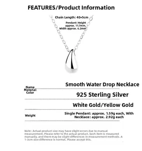 Detail of 925 sterling silver water drop pendant with specific size and weight parameters