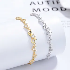 Mode 925 Sterlingsilber Schleife Armband Für Damen Minimalistisch Strass Eingelegt Verstellbares Kettenarmband Schmuck Geschenk