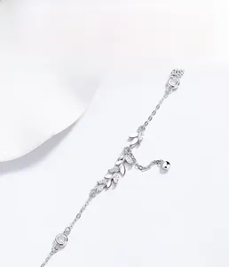 Detailed shot of S925 sterling silver wheat ear bracelet with cubic zirconia inlay
