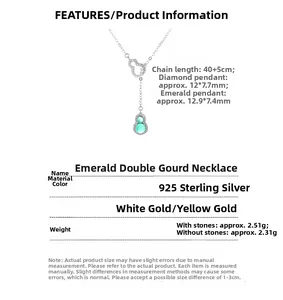 Détails du collier en argent 925 avec pendentifs gourde en calcédoine verte et mesures