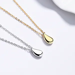 925 Sterling Silver Waterdrop Pendant Necklace For Women Polished Minimalist Teardrop Chain Necklace Fashion Jewelry Gift Wedding