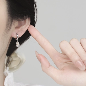 Elegant 925 silver gourd hoop earrings with pave set zircon for a luxury look