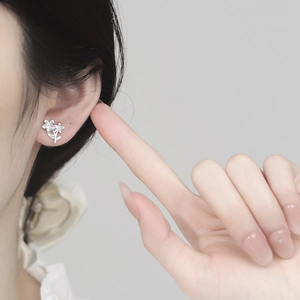 Elegant 925 sterling silver twin flower stud earrings with sparkling crystals for women
