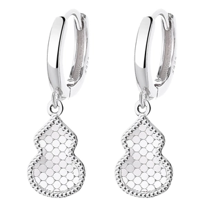 925 sterling silver gourd drop earrings with intricate textured hulu charms and S925 stamp