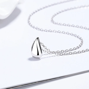 Polished 925 sterling silver water drop pendant necklace with minimalist chain for women