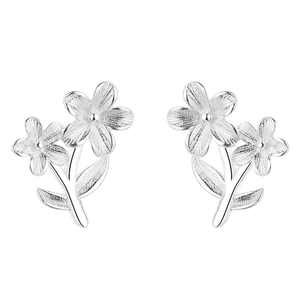 Floral S925 sterling silver stud earrings with brushed matte finish for women