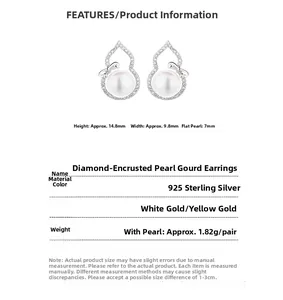 Macro detail of 925 sterling silver gourd pearl earrings with bowtie zircon elements