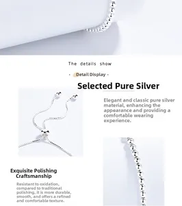 Macro detail of 925 sterling silver beaded bracelet with adjustable slide buckle mechanism