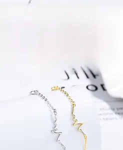 Macro detail of S925 sterling silver heartbeat bracelet with premium plating and shine