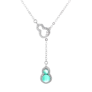 Collier en argent 925 avec double motif Wulu, calcédoine verte et zircons brillants