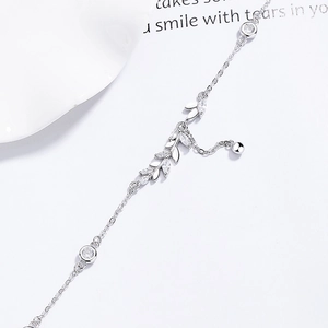 925 silver wheat ear bracelet with cubic zirconia leaf design and mirror polished finish