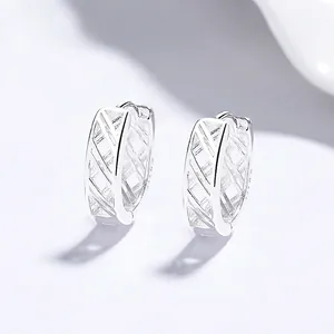 999 Fine Silver Hollow Geometric Cross Hoop Earrings For Women Minimalist Fashion Electroplated Fine Silver Ear Buckle Jewelry