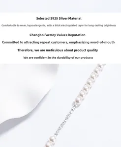 Detail of S925 sterling silver and pearl bracelet with thickened electroplating finish
