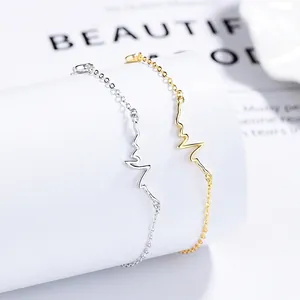 Elegant 925 Sterling Silver Heartbeat EKG Bracelet With Zirconia Minimalist Fashion Jewelry Wave Chain Bracelet For Women