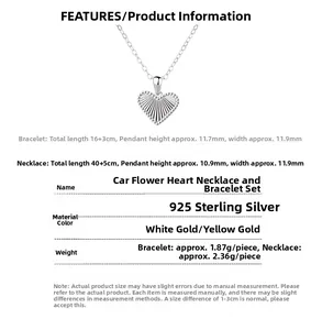 Detaillierte Größenangaben für das Herz-Halsketten- und Armbandset aus 925 Silber